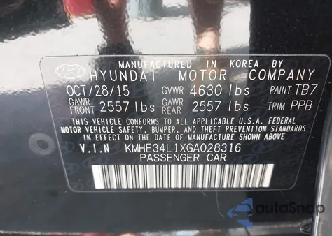 2016 Hyundai Sonata Hybrid Limited from USA, damaged, VIN KMHE34L1XGA028316